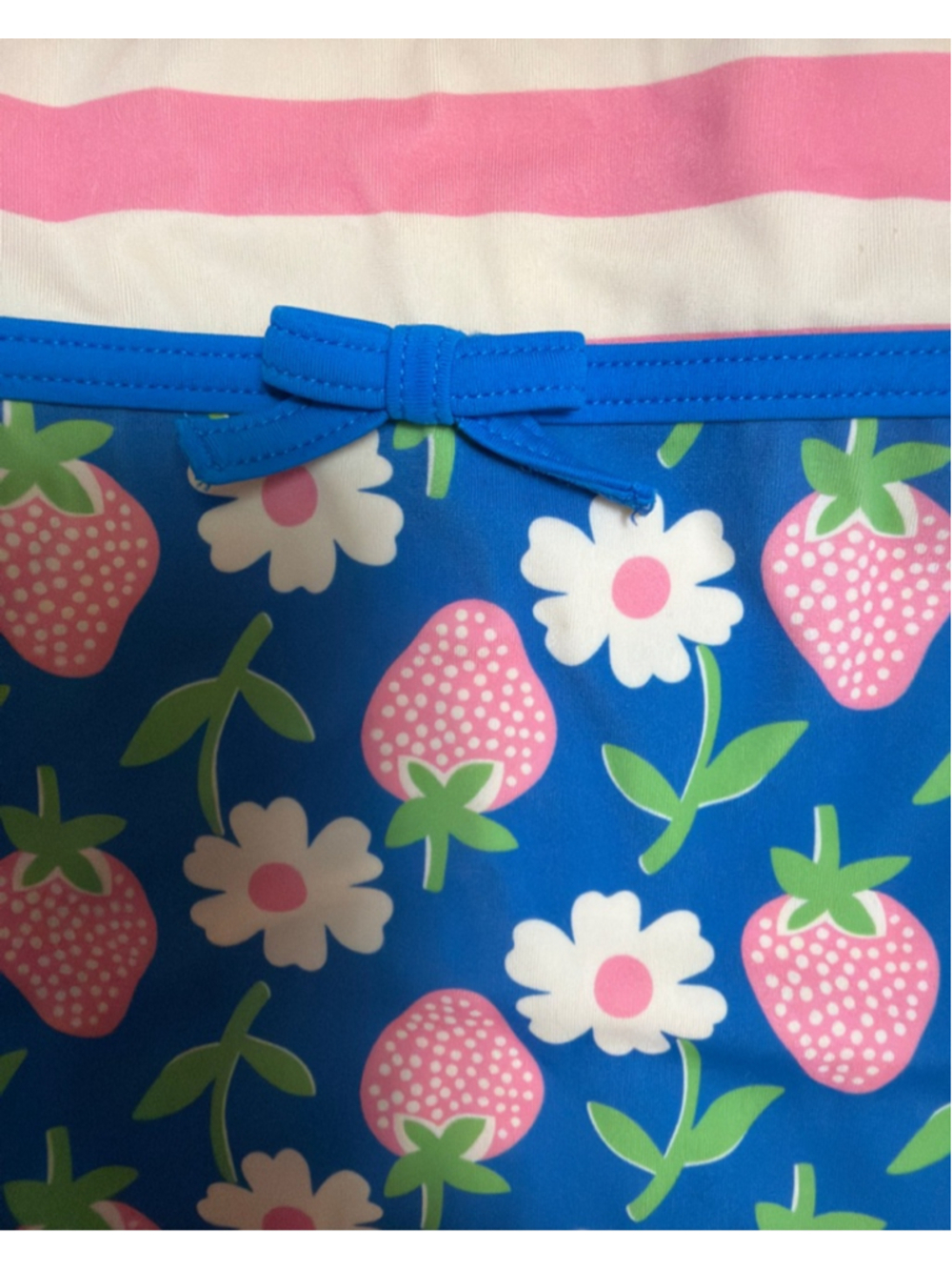 Girls Mini Boden One Piece Swimsuit 3T Blue Pink Strawberry Floral Bathing Suit - Picture 2 of 5
